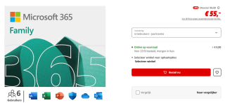 Microsoft 365 Family | 6 Gebruikers - 1 jaar | Inclusief updates voor €55 bij de Mediamarkt