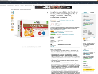 Arkopharma Arkoreal Jalea Real Energia con Ginseng Sin Azúcares 20 Ampollas Plus de Energía Fortificante por solo 10,02€