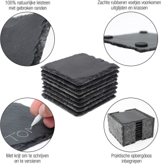 Amazy Leisteen onderzettersset (8 stuks) inclusief krijtstift voor €4,41 bij Amazon