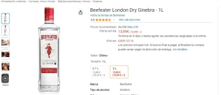 Beefeater London Dry Ginebra - 1L por 13,99€