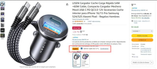LISEN Cargador Coche Carga Rápida 54W +60W con Cable por 3,92€