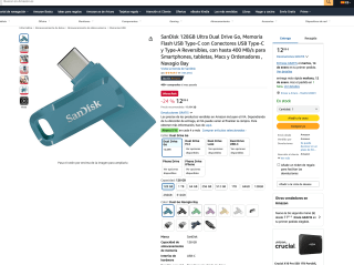 SanDisk 128GB Ultra Dual Drive Go Conectores USB Type-C y Type-A Reversibles hasta 400 MB/s por solo 12,09€