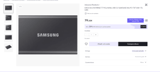 Marca Samsung T7 SSD 1TB USB-C/USB 3.2 color Gris por 64,32€