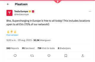 Gratis je electrische auto volladen bij de Tesla superchargers! ALLEEN VANDAAG