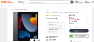 iPad Apple 10.2" 9a Generación Wi-Fi 64GB Gris Espacial por $299.990
