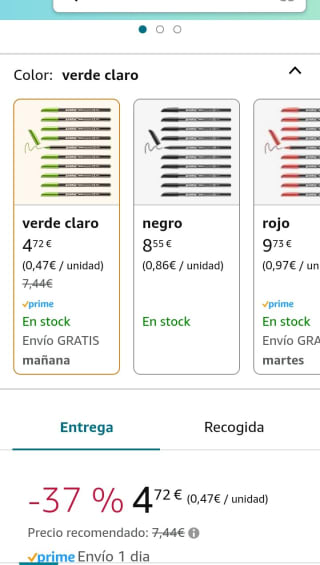 10 Rotuladores edding punta fibra 1200 verde claro n.11 punta redonda 0.5 mm por 4,72€.