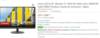 Monitor de 27 pulgadas Lenovo D27q-30 por 154,79€
