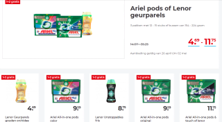 Ariel pods of Lenor geurparels 1+2 gratis bij Hoogvliet