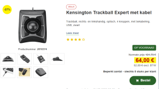 Kensington Expert Mouse USB Type-A voor €64 bij Proshop