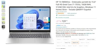 Ordenador portátil HP 15.6" FHD (Intel Core i7-1355U, 16GB, 512GB, , W11) por 729,99€