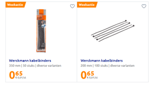 Werckmann kabelbinders voor €0,65 bij de Action