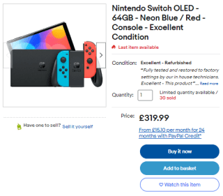 Gather Nintendo Switch OLED from eBay as low as £211.99