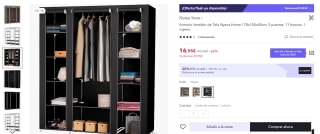 Armario Vestidor de Tela Nyana Home 170x150x45cm por 11,87€