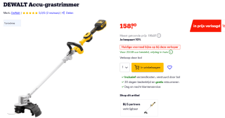 DEWALT Grastrimmer 18V XR Brushless (Zonder accu en oplader) voor €158,90 bij Bol