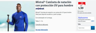 Camiseta de natación con protección UV para hombre Mistral por 5.1€