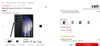 Samsung Galaxy S23 Ultra, 12GB ram, 512GB opslag voor €877 bij de Mediamarkt