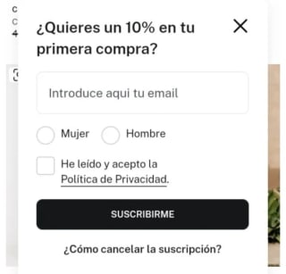 -10% de Descuento por suscribirnos a la Newsletter de Cortefiel.