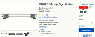 MENABO aluminium Dakdrager Tiger XL Silver voor €69,99 in de Lidl webshop