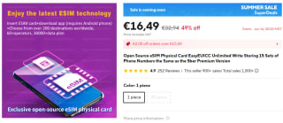 Open Source eSIM fysieke kaart voor €16,49 bij Aliexpress