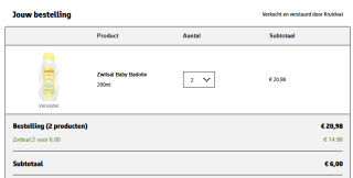 2x 200 ml Zwitsal baby badolie voor 6 euro bij Kruidvat