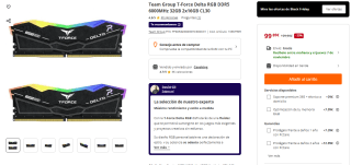 Memoria Team Group T-Force Delta RGB DDR5 6000MHz 32GB 2x16GB CL30 por 94,89€