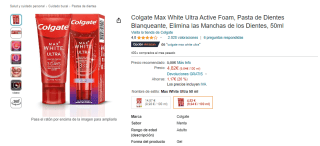 Colgate Max White Ultra Active Foam Blanqueante 50ml por 4.58€