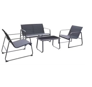 Conjunto de salón exterior, 4 piezas, acero / textileno, sofá 2 plazas, 2 sillas, mesa de café, negro por 78,65€