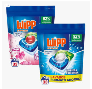 Wipp Express Power Caps Detergente en Cápsulas para Lavadora Limpieza Profunda, Eficaz en Agua Fría 33 + 33 lavados por 11.99€ (Cuenta Nueva 7.2€)