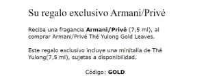 Regalo fragancia Armani/privé 7,5ml por comprrta de Armani/privé thr yulong gold leaves