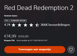 Red Dead Redemption 2 voor €14,99 in de Playstation Store