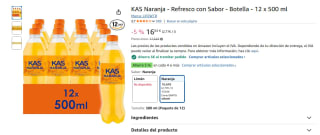 12 botellas KAS Refresco con Sabor Naranja 500 ml por 11,64€