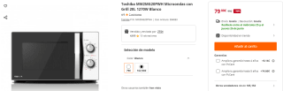 Toshiba MW2MG20PWH Microondas con Grill 20L 1270W por 79€