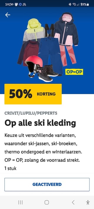 50% korting op skikleding bij de Lidl met de Lidl plus app