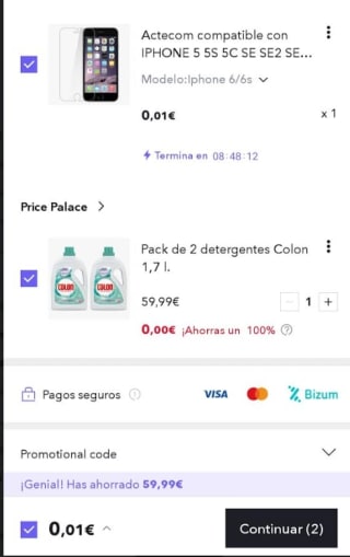 Chollazo Pack de 2 detergentes Colon 1,7L + protector para iPhone por 0,01€