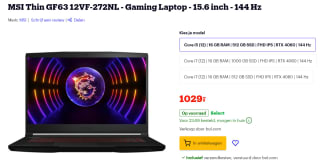 MSI Thin GF63 12VF-272NL - Gaming Laptop - 15.6 inch - 144 Hz voor €1.029 bij Bol.com