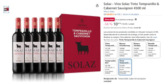 6 Vinos Solaz Tinto Tempranillo & Cabernet Sauvignon por 10,45€