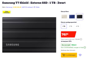 Samsung T7 Shield 1TB Zwart externe SSD voor €76,90 bij Bol.com