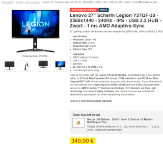 Lenovo Legion Y27qf-30 LED display 68,6 cm voor €349 bij proshop
