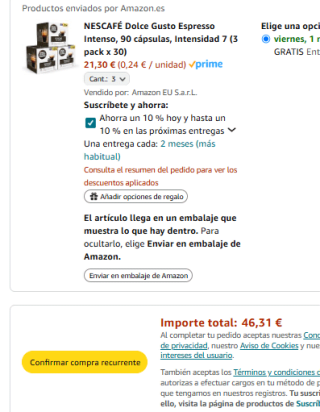 Pack 270 cápsulas Dolce Gusto Espresso Intenso por 46,31€
