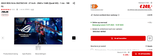 ASUS ROG Strix XG27ACS-W Wit voor €249 bij de Mediamarkt