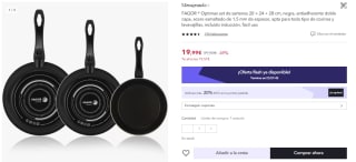 Sartenes FAGOR OPTIMAX NEGRO antiadherente 20 + 24 + 28 cm por 14.99€