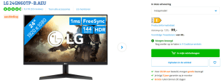 LG 24GN60TP-B.AEU 144 hertz full hd gaming monitor voor €99 bij Coolblue