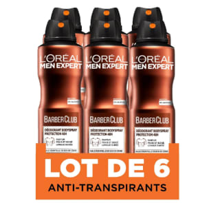 Lot de 6 Déodorants L’Oréal Paris Men Expert BarberClub Bodyspray Protection 48h - 150ml, Bois de cèdre à 12,69€