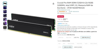 Crucial Pro RAM DDR4 32GB Kit (2x16GB) 3200MH por 55,99€