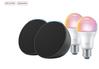 Pack 2 Echo Pop + 2 Bombillas WiZ Altavoz inteligente Bluetooth con Alexa de Sonido Potente y Compacto por 59,50€