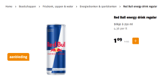 Red Bull energy drink regular voor €1,09 bij Poiesz-supermarkten