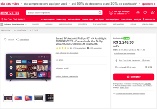 Smart TV da Philips de 50 polegadas em 4K - R$ 2.246,30