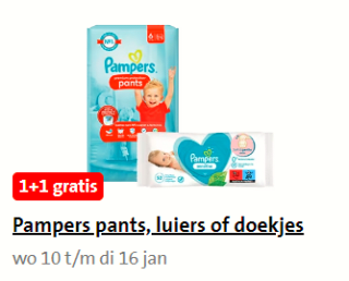 Pampers pants, luiers of doekjes 1+ 1 gratis bij de Jumbo