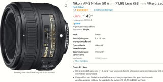 Nikon AF-S 50mm f/1.8G voor €149 bij Amazon