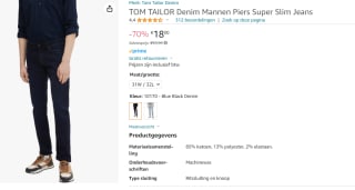 Tom Tailor Piers Slim Jeans voor €18 bij Amazon